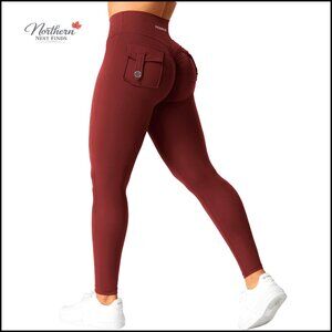 Workout Leggings with Pockets V Cross Waist Scrunch Butt Lift